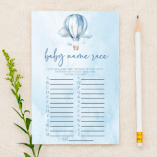 Blue Hot Air Balloon Name Race Baby Shower Game