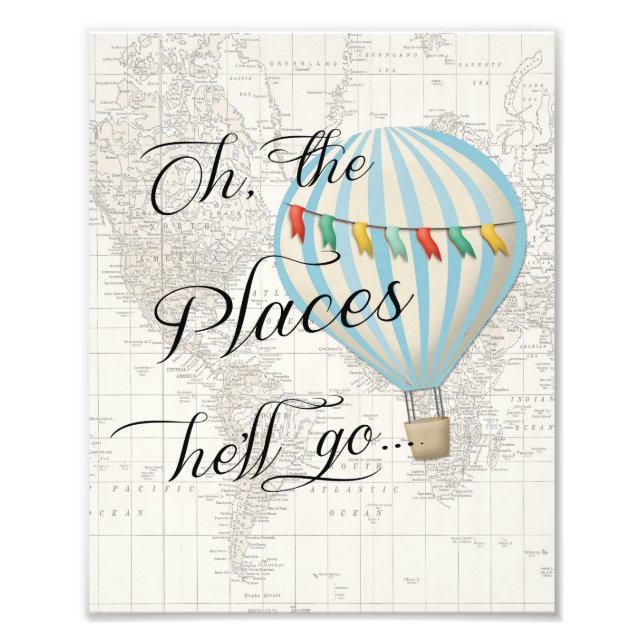 Blue Hot Air Balloon Nursery Wall Art (Front)
