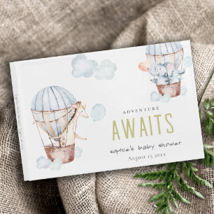 Blue Hot Air Balloon Safari Animals Baby Shower Guest Book