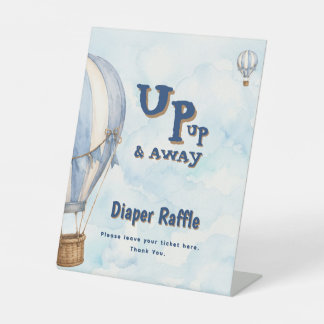 Blue Hot Air Balloon Up Up & Away Diaper Raffle Pedestal Sign