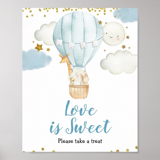 Blue Hot air balloon Watercolor Love is Sweet Sign (Front)