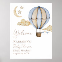 Blue Hot Air Balloon White Baby Shower Welcome