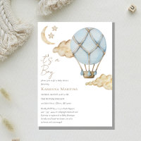 Blue Hot Air Balloon White It's a Boy Baby Shower