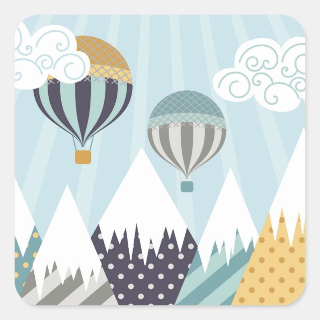 Blue Hot Air Balloons Square Sticker (Front)