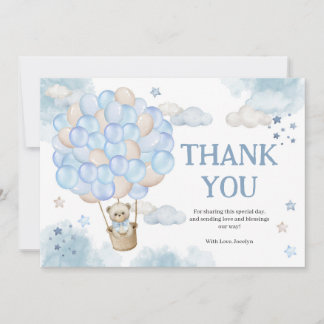Blue Hot Air Balloons Teddy Bear Baby Shower Thank You Card