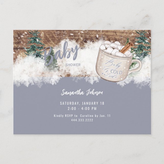 Blue Hot Chocolate Rustic Baby It's Cold Shower  Postcard (Front)