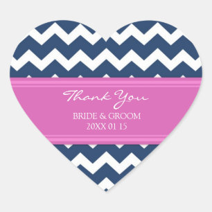 Blue Hot Pink Chevron Thank You Wedding Favour Tag