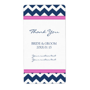 Blue Hot Pink Chevron Wedding Labels