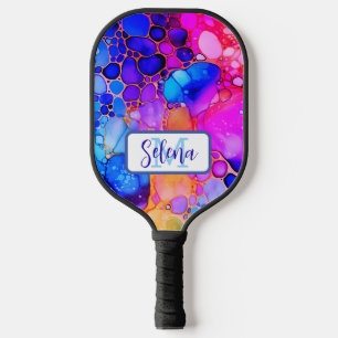Blue, Hot Pink & Orange Alcohol & Ink Pickleball Paddle