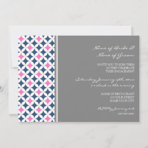 Blue Hot Pink Pattern Engagement Party Invitations