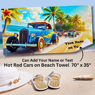 Blue Hot Rods on the Surf Beach for Car Lover  Towel
