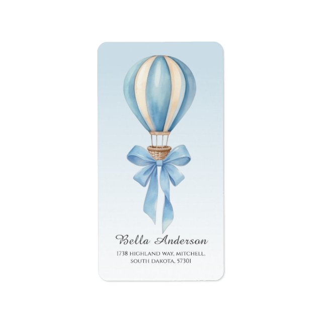 Blue HotAir Balloon Boy Baby Shower Return Address Label (Front)