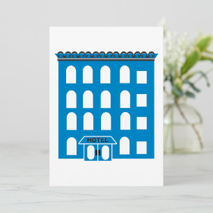 Blue Hotel Building Vintage City Architecture Invitation