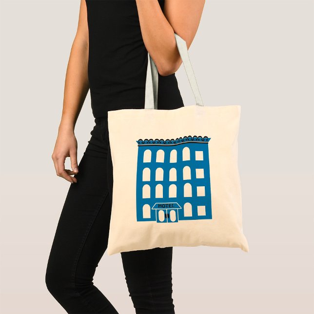 Blue Hotel Building Vintage City Architecture Tote Bag (Creator Uploaded)