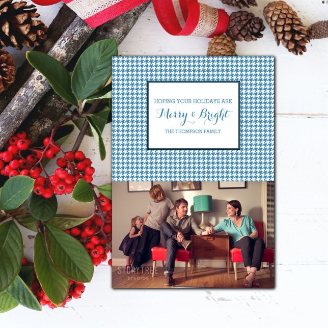 Blue Houndstooth Holiday Photo Card (Blue Houndstooth Holiday Photo Card)