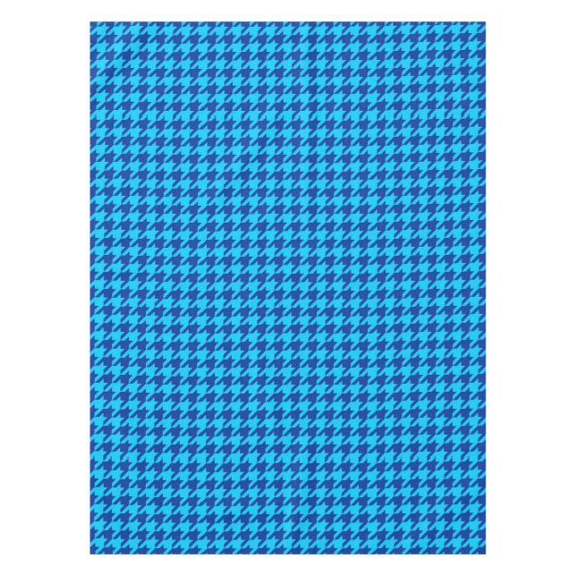 Blue Houndstooth Plaid Check Tablecloth (Front)