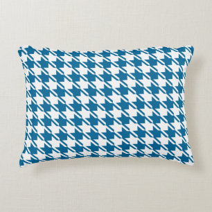 Blue Houndstooth Repeating Pattern Decorative Cushion