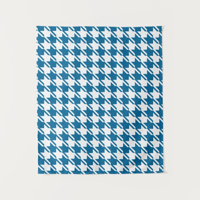 Blue Houndstooth Repeating Pattern Tapestry (Front)