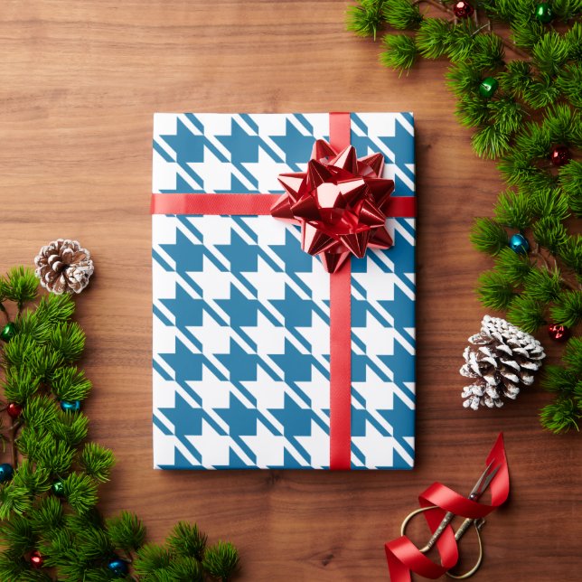 Blue Houndstooth Repeating Pattern Wrapping Paper (Holiday Gift)