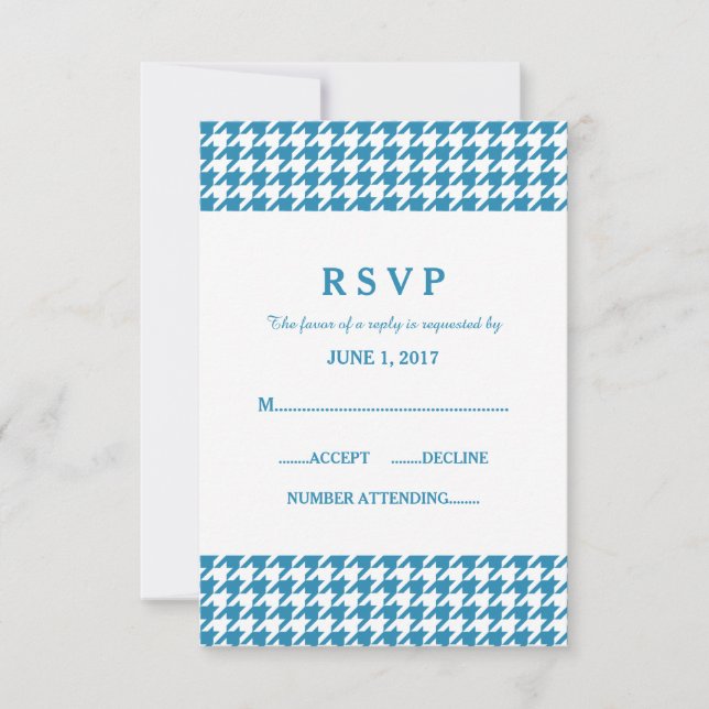 Blue Houndstooth Wedding Response Card (Front)