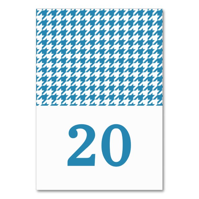 Blue Houndstooth Wedding Table Card (Front)