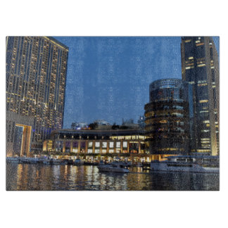 Blue hour skyscrapers in Dubai Marina Cutting Board