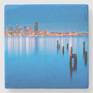 Blue hour view of downtown Seattle Stone Coaster