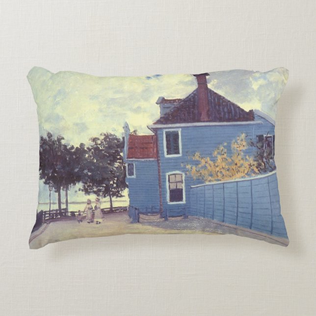Blue House at Zaandam by Claude Monet Decorative Cushion (Front)