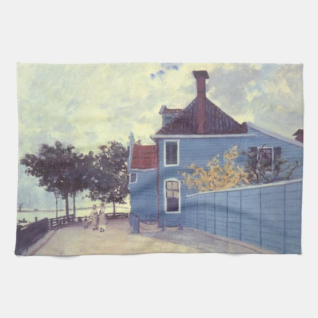 Blue House at Zaandam by Claude Monet Tea Towel (Horizontal)