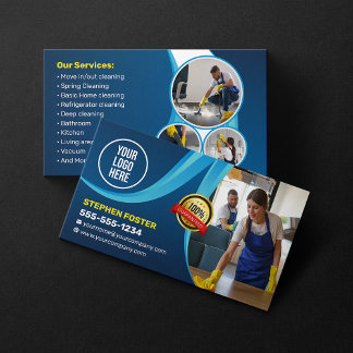 Blue House Cleaning Housekeeper Janitorial Maid Business Card