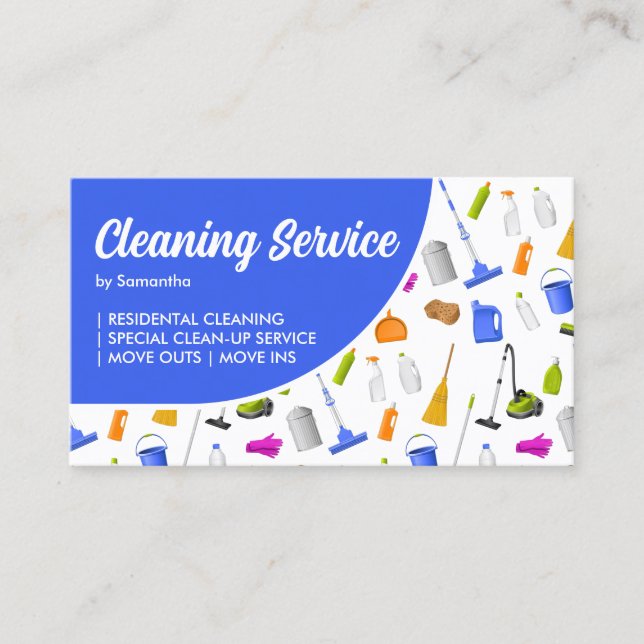Blue House Cleaning Service Business Card (Front)
