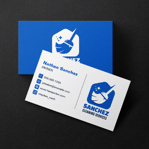 Blue House Cleaning Service Office School Cleaning Business Card