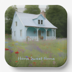 Blue House Housewarming Paper Plate
