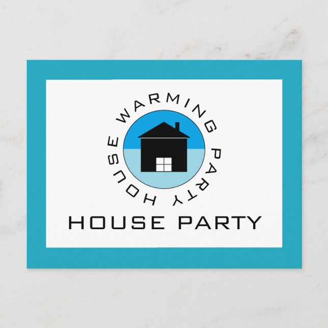Blue House Logo, Housewarming Party Invitation Postcard (Front)