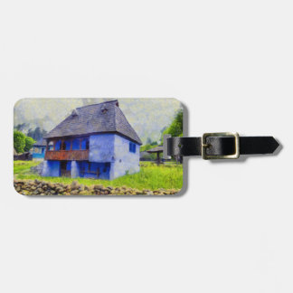 Blue house painting luggage tag
