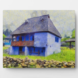 Blue house painting plaque