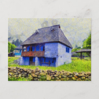 Blue house painting postcard