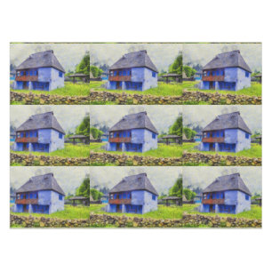Blue house painting tablecloth