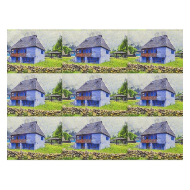 Blue house painting tablecloth (Front (Horizontal))