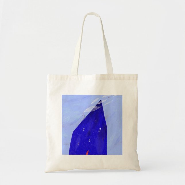 Blue house tote bag (Front)