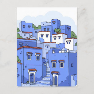 Blue Houses in Chefchaouen Morocco Travel Postcard