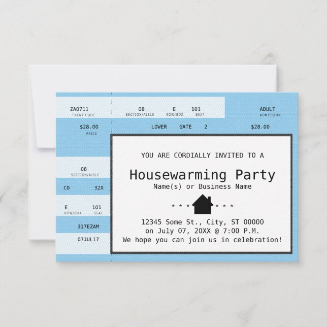 blue housewarming concert ticket invitation (Front)