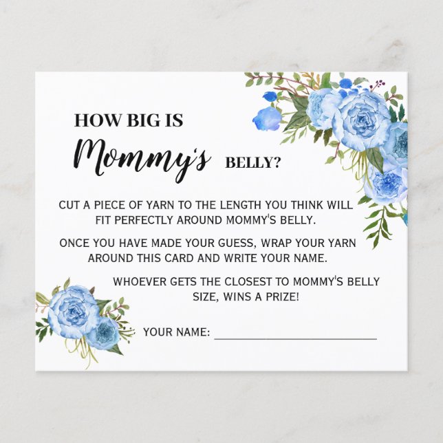 Blue How Big is Mommy Belly Baby Shower Game Card (Front)