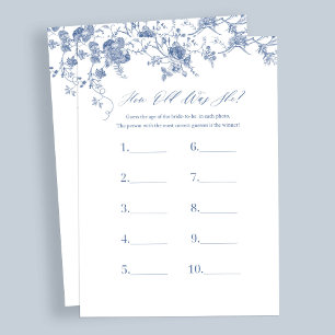 Blue How Old Was She Bridal Shower Game Cards