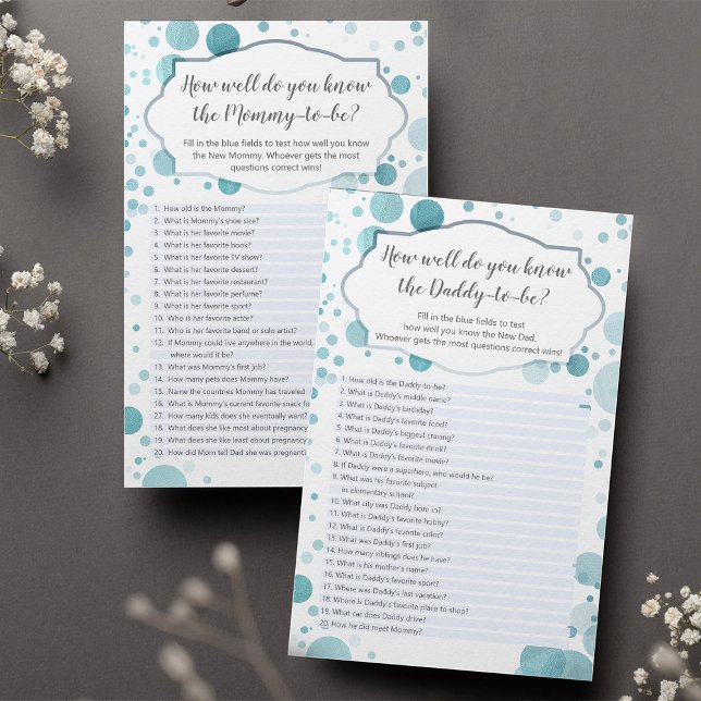 Blue "How well you know Mummy/Daddy" quiz, 2 sides (Creator Uploaded)