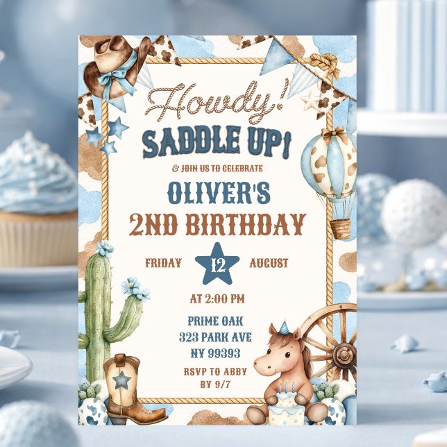 Blue Howdy Cowboy Birthday Invitation (Creator Uploaded)