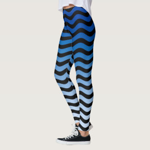 Blue Hues Wavy Stripes Decor on Leggings