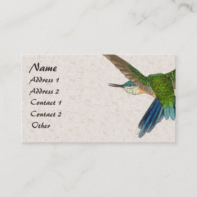 Blue Hummingbird Bird Animal Business Card (Front)