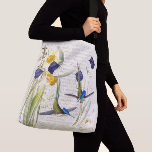 Blue Hummingbird Birds Daffodil Flowers Tote
