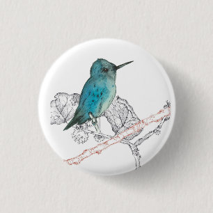 Blue Hummingbird Branches Watercolor 3 Cm Round Badge